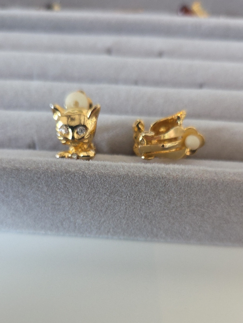 Gold-Tone Crystal Accent Cat Clip-On Earrings